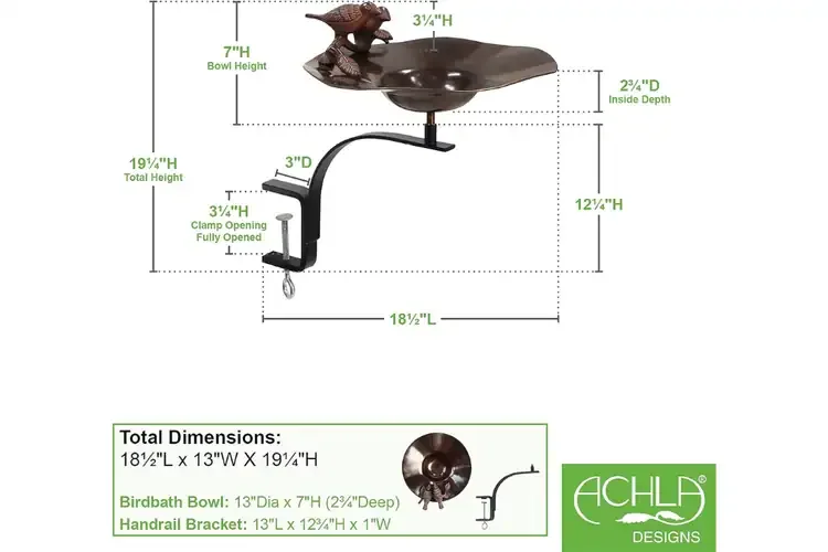 Antiqued Birdbath & Railing Bracket Specifications