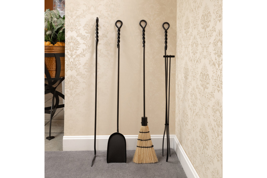 Extra Long Wrought Iron Fireplace Tools with Twisted Rope Handles