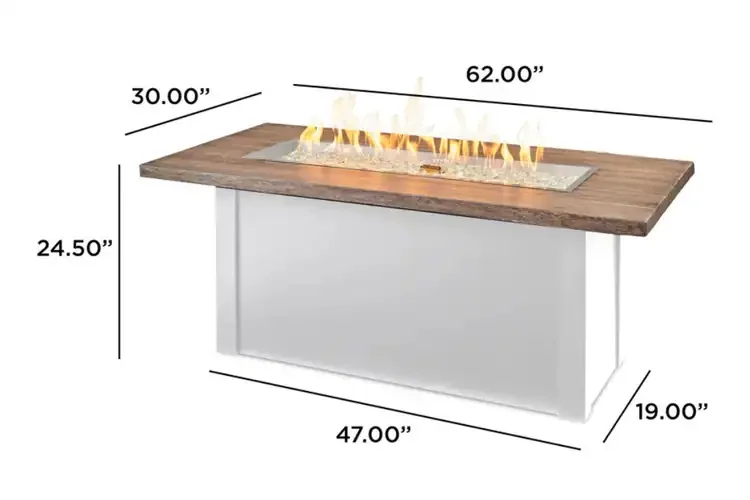 Havenwood 62" White Base Driftwood Top Gas Fire Pit Table Dimension