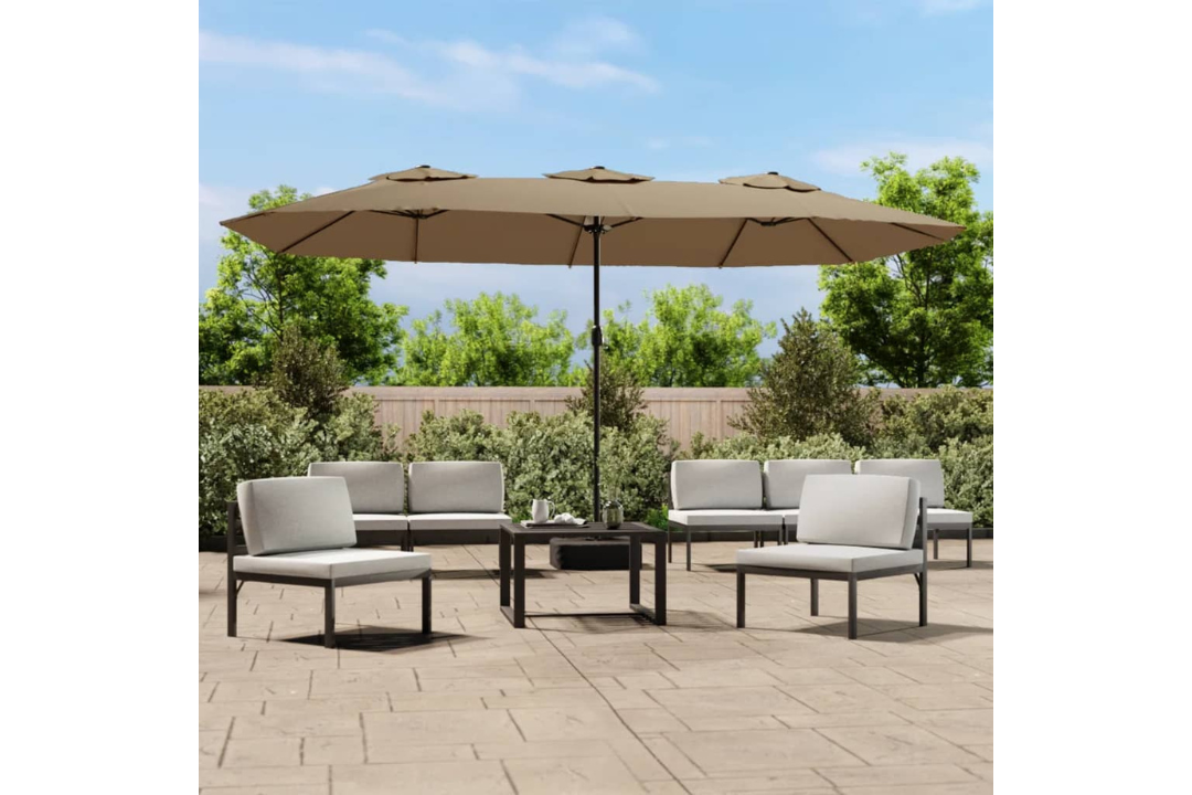 Double-Head Garden Parasol with LEDs 449x265 cm in Taupe
