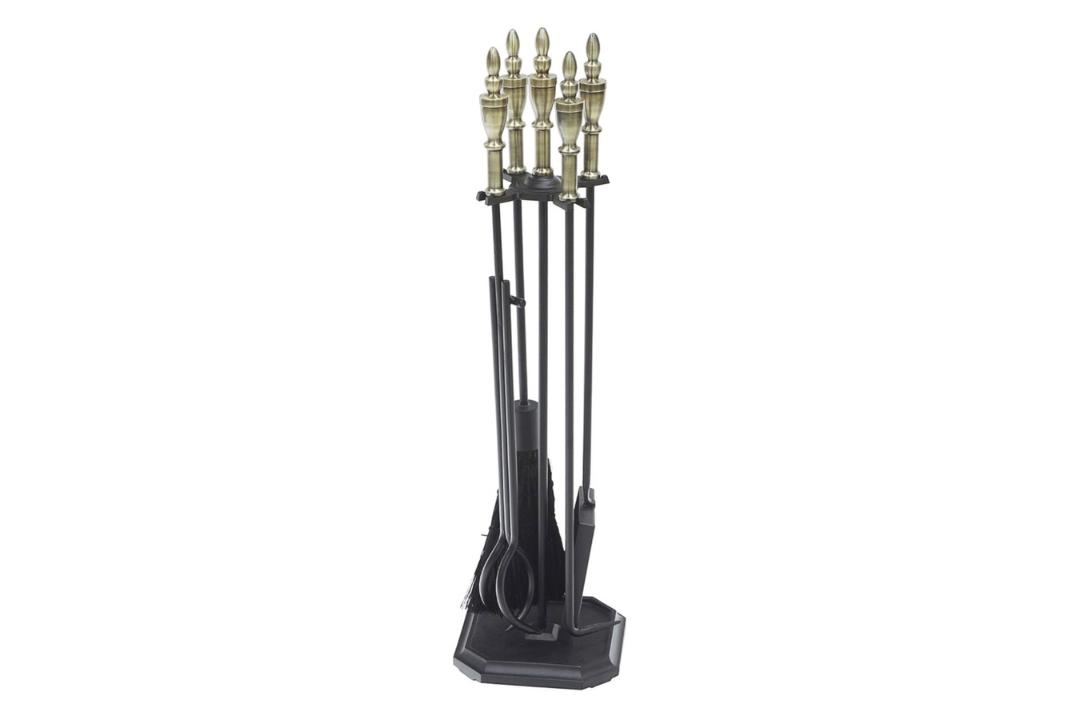 Westford Fireplace Tool Set in Black & Antique Brass Made from Wrought Iron and Cast Iron