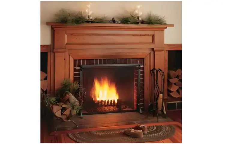 Pilgrim Basket Weave Fireplace Tool Set – Vintage Iron Finish - Room Setting