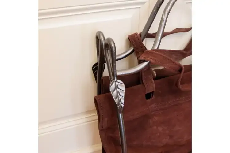 Folding Wrought Iron Log Holder with Suede Firewood Carrier – Leaf-End Design Details