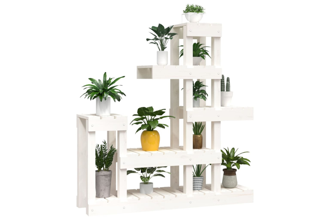 Durable Plant Stand 92 x 25 x 97 cm Solid Wood Pine in White