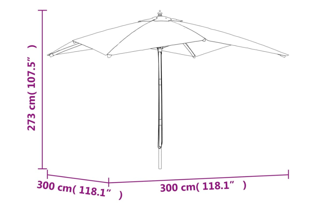 Garden Parasol with Wooden Pole 300x300x273 cm in Bordeaux Red Specifications