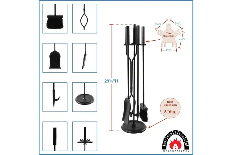 Neoclassic Fireplace Tool Set in Black & Round Base Specifications