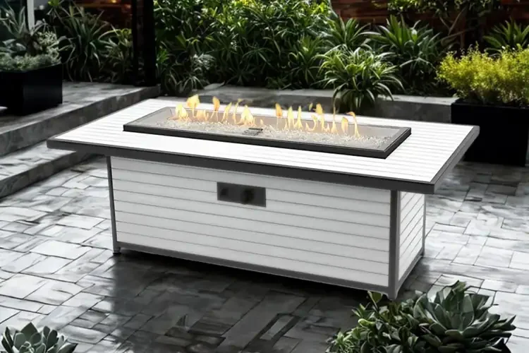 Kenwood and Brooks White 61" Linear Chat Height Gas Fire Pit Table