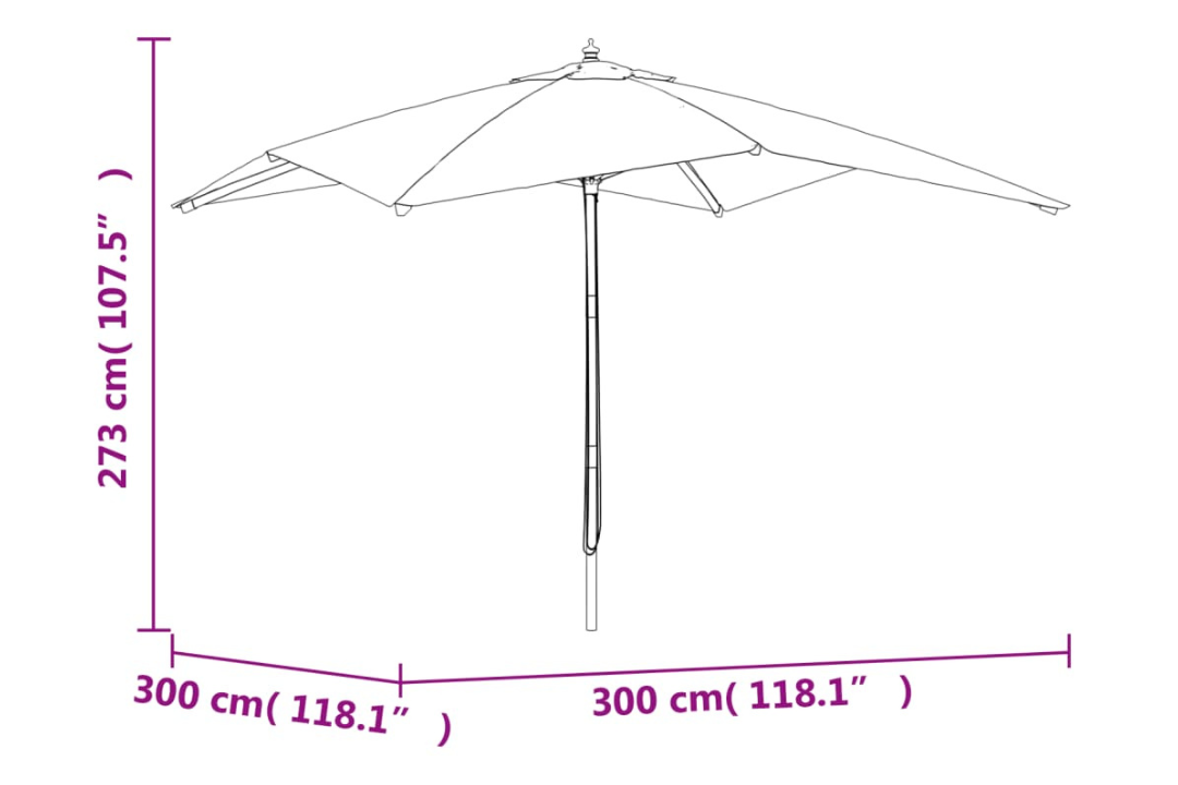 Garden Parasol with Wooden Pole 300x300x273 cm in Green Specifications