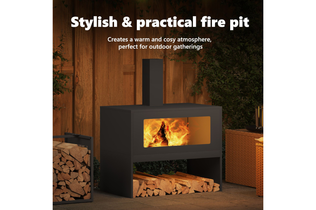 Stylish and Practical Fire Pit with Chimney 80 x 50 x 96 cm in Black Cold-Rolled Steel