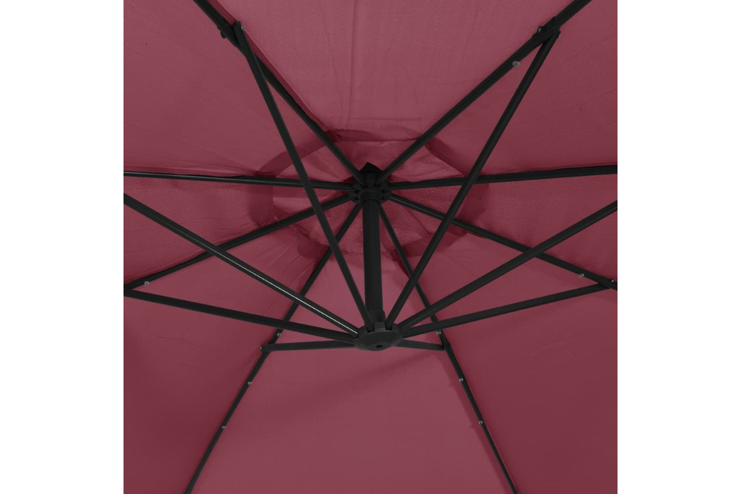 Cantilever Garden Parasol with LED Lights and Metal Pole 350 cm in Red with 8 Ribs