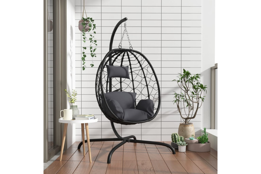 Hanging Egg Chair with Cushion Anthracite Poly Rattan & Steel