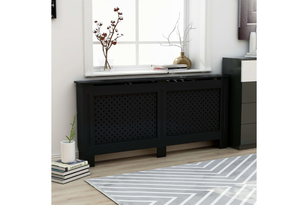 Radiator Cover MDF 172 x 19 x 81.5 cm – Modern Slatted Cabinet in Black