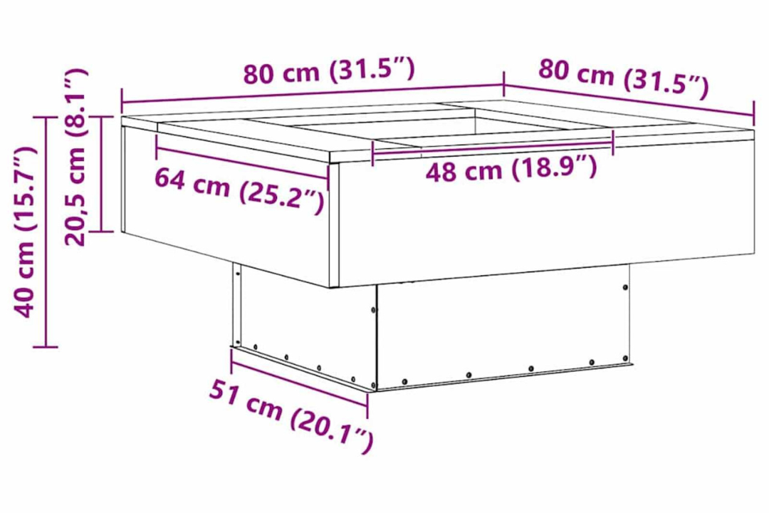 Square Fire Pit 80 x 80 x 40 cm in Rusty Brown Weathering Steel Specifications