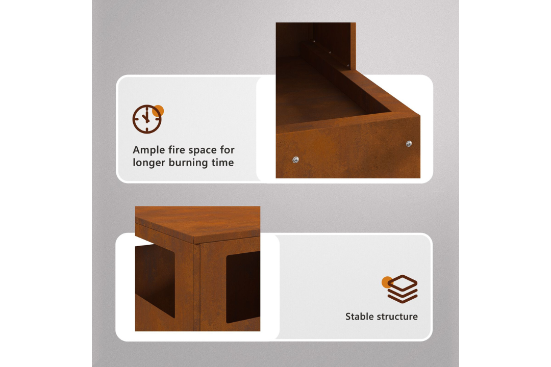 Fire Pit 50 x 50 x 100 cm Steel in Rusty Brown Weathering Steel Features