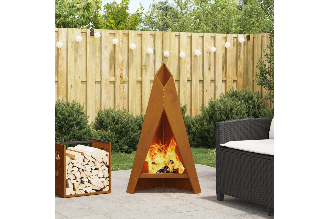 Fire Pit Pyramid 58 x 36 x 100 cm in Rusty Brown Weathering Steel