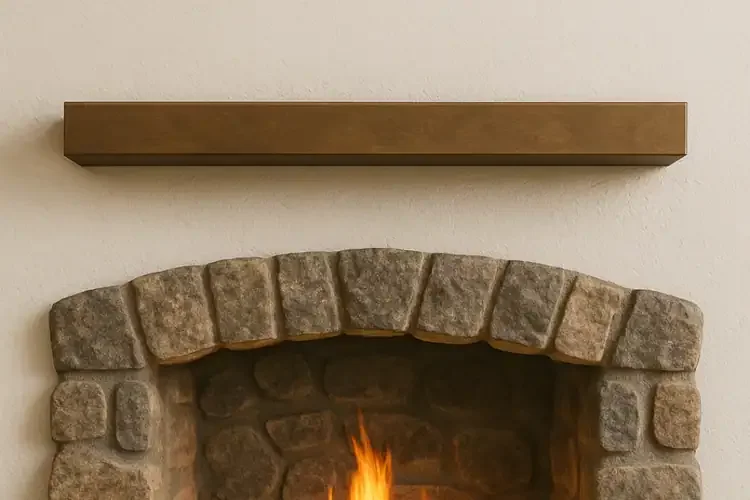 Design Specialties Burnished Bronze Steel Hand Crafted Finish Steel Mantel Shelf Above Fireplace