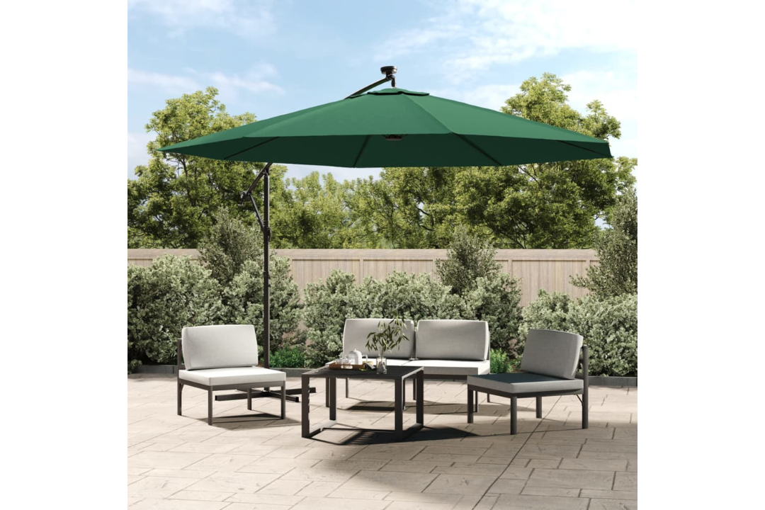 Cantilever Garden Parasol with LED Lights and Metal Pole 350 cm in Green with UV Resistant