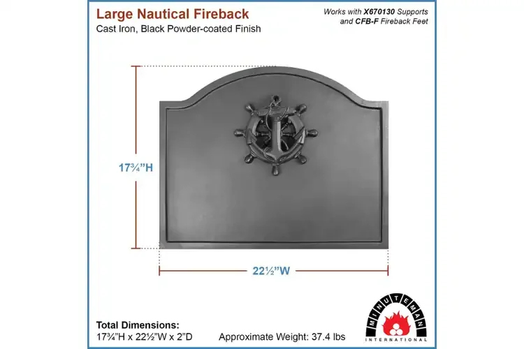 Large Nautical Fireback – Cast Iron Fireplace Back with Anchor & Wheel Design Specifications