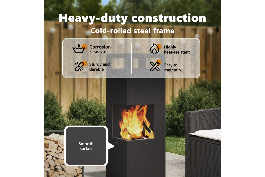 Heavy-Duty Square Steel Fire Pit 35 x 35 x 100 cm in Black Cold-Rolled Steel