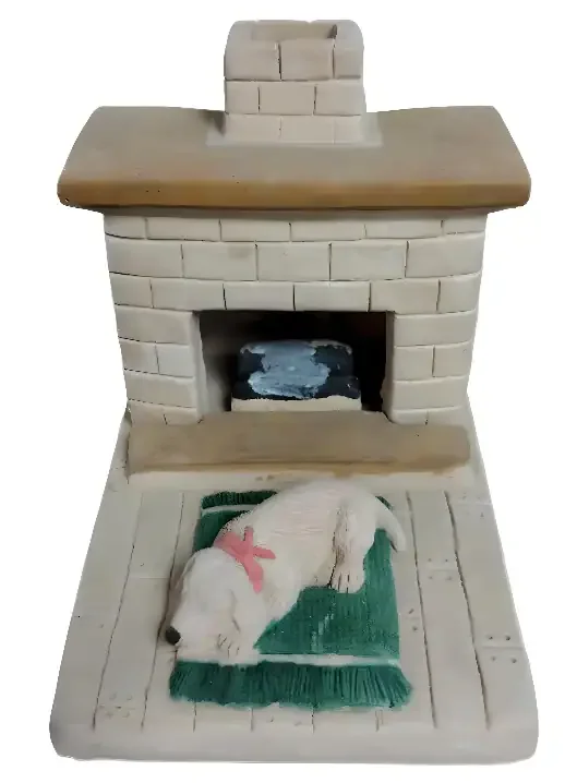 Country Hearth with Grey Puppy | Incense Burner - Front View