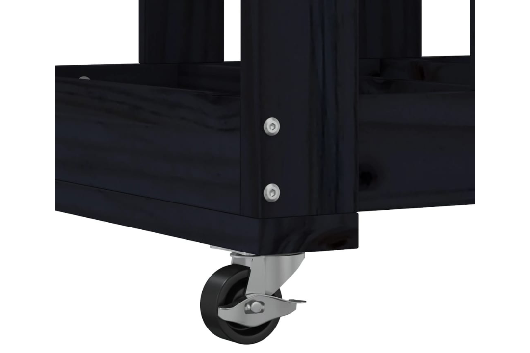 Log Holder with Smooth Rolling Wheels 40x49x110 cm Solid Pine Wood Firewood Rack in Black