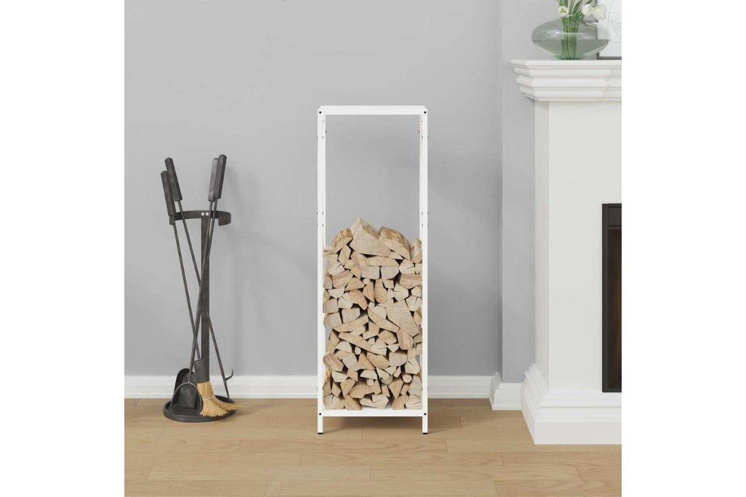 High-Quality Firewood Rack 34 x 25 x 100 cm in White Made of Cold-Rolled Steel
