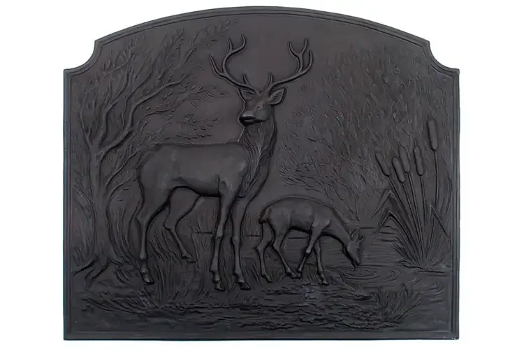 Deer Fireback – Cast Iron Fireplace Insert with Stag and Doe Woodland Scene