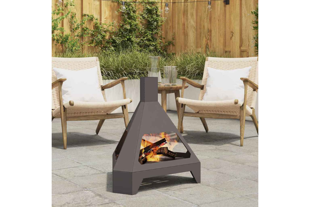 Fire Pit with Chimney 50 x 43 x 52 cm in Matte Black Cold-Rolled Steel