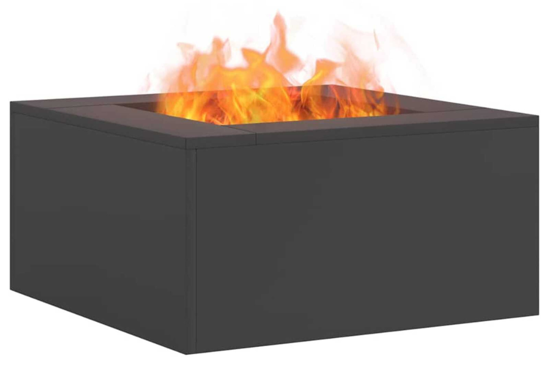 Square Fire Pit 60 x 60 x 30 cm in Black Cold-Rolled Steel