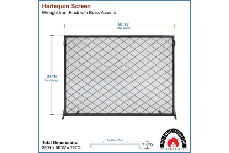 Harlequin Flat Fireplace Screen in 50” x 36” Specifications