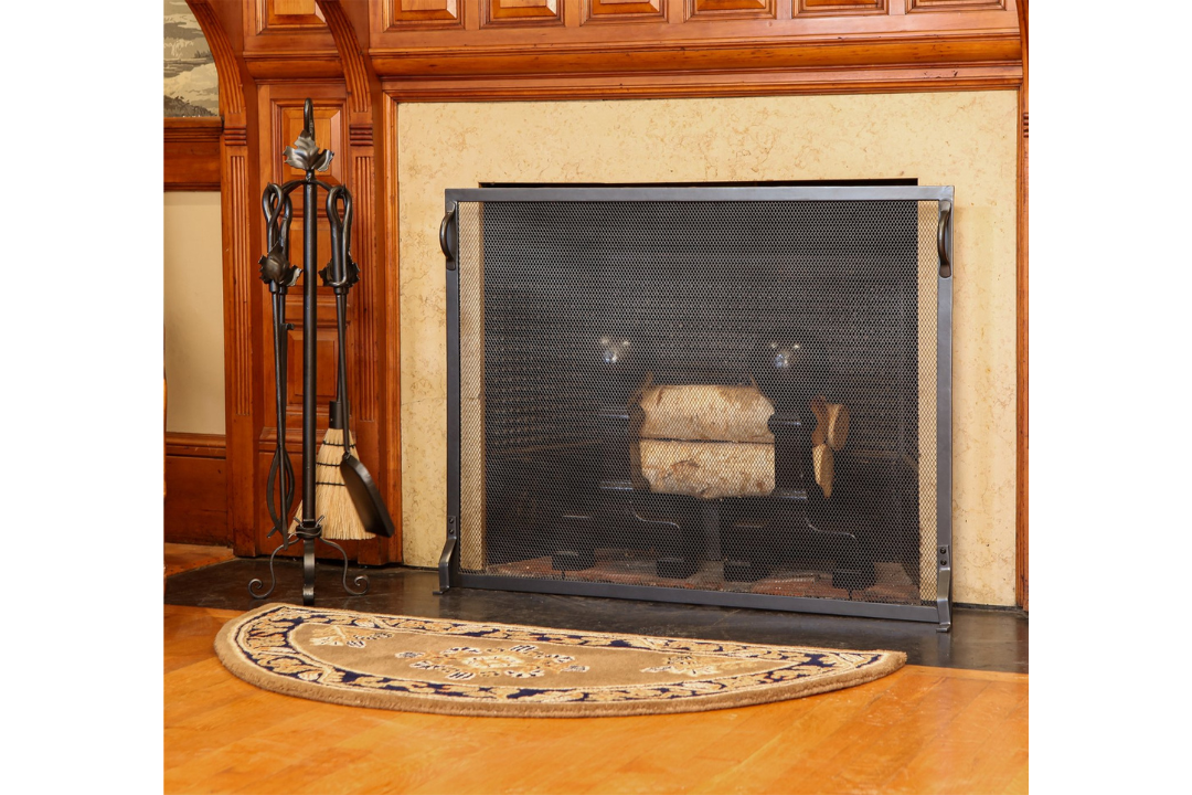 Colonial Flat Fireplace Screens – Wrought Iron, Graphite Finish