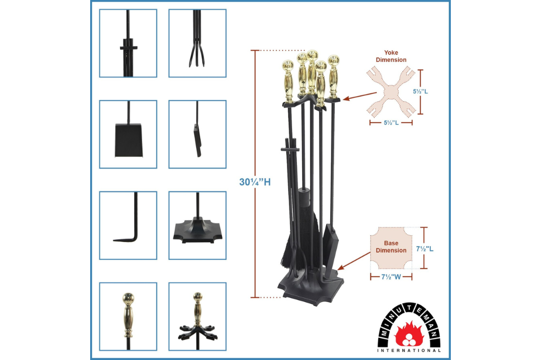 Carlisle Fireplace Tool Set in Black & Polished Brass Specifications