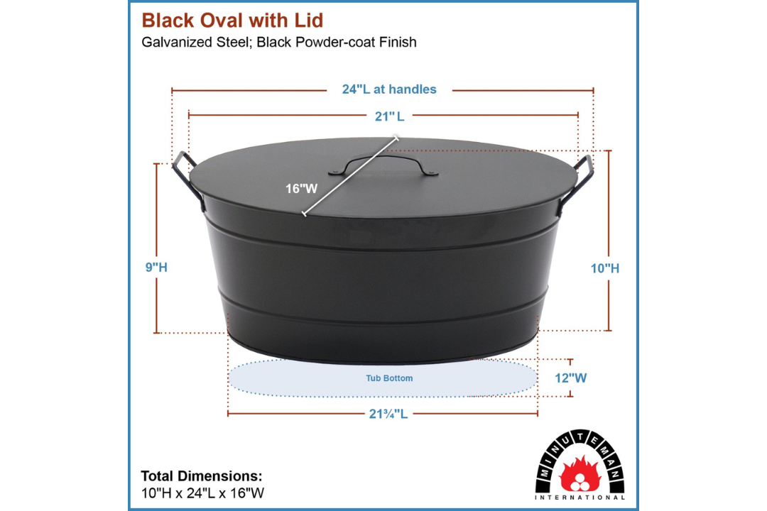 Black Oval Tub with Lid Specifications