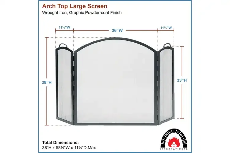 Arched Three-Fold Fireplace Large Screen – Wrought Iron, Graphite Finish Specifications