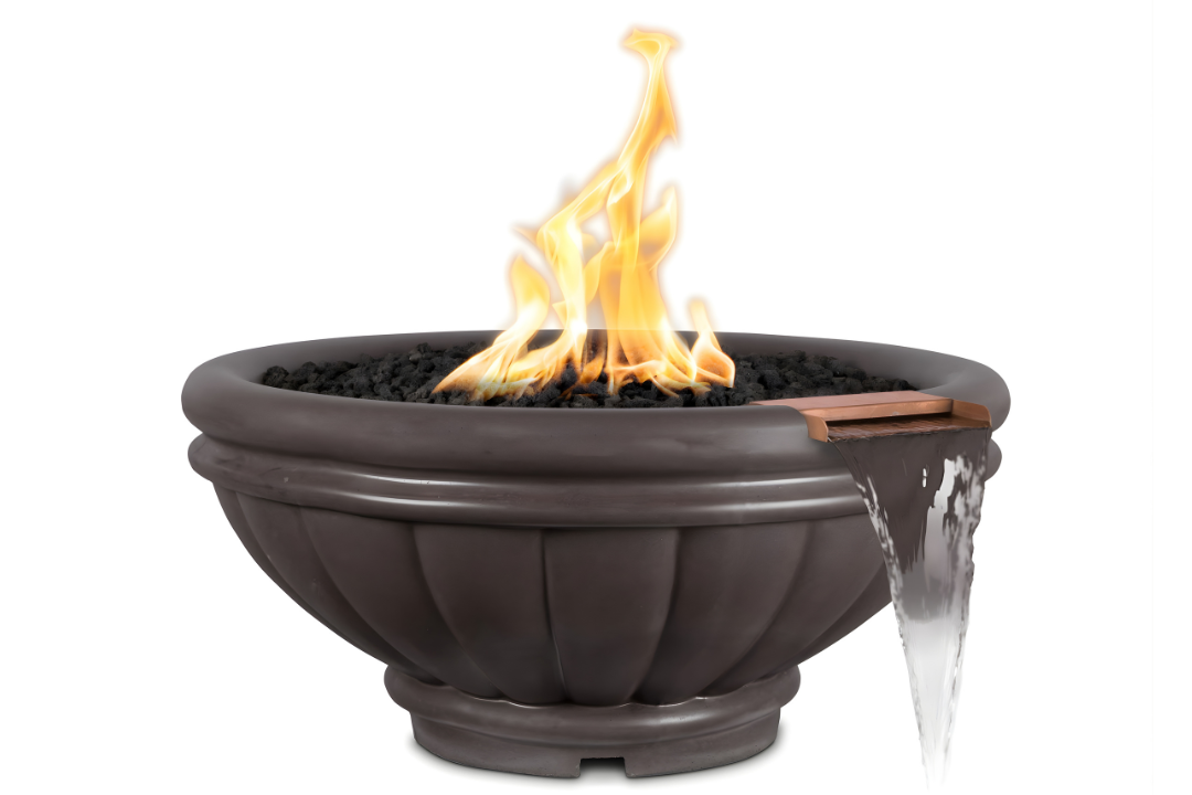 The Outdoor Plus 24" Roma GFRC – Fire & Water Bowl - Chestnut
