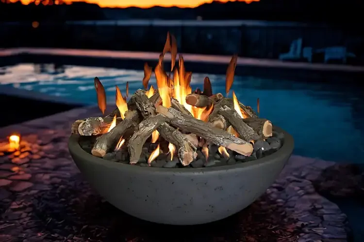 Grand Canyon Black 39" x 13" Concrete Gas Fire Bowl with Burner