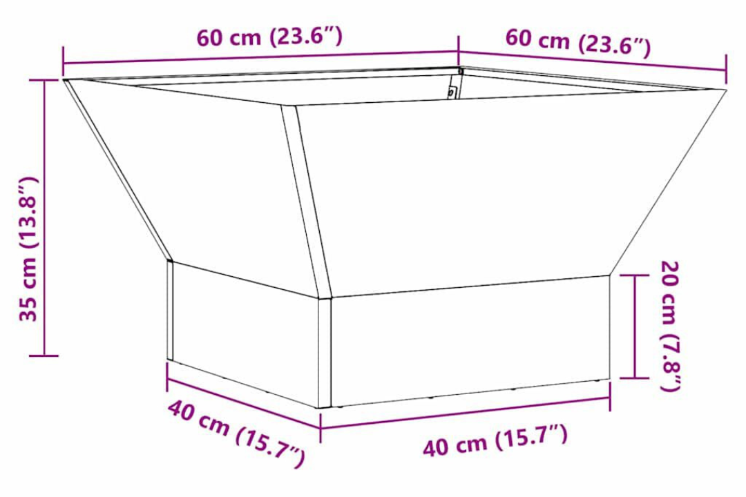 Fire Pit Square 60 x 60 x 35 cm in Black Cold-Rolled Steel Specifications
