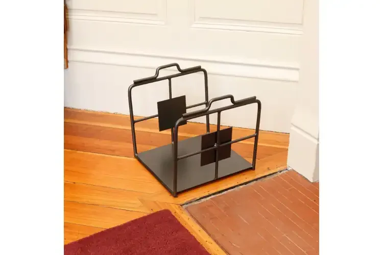 Wright Design Wood Holder with Optional Suede Log Carrier with Graphite Powder Coated Finish