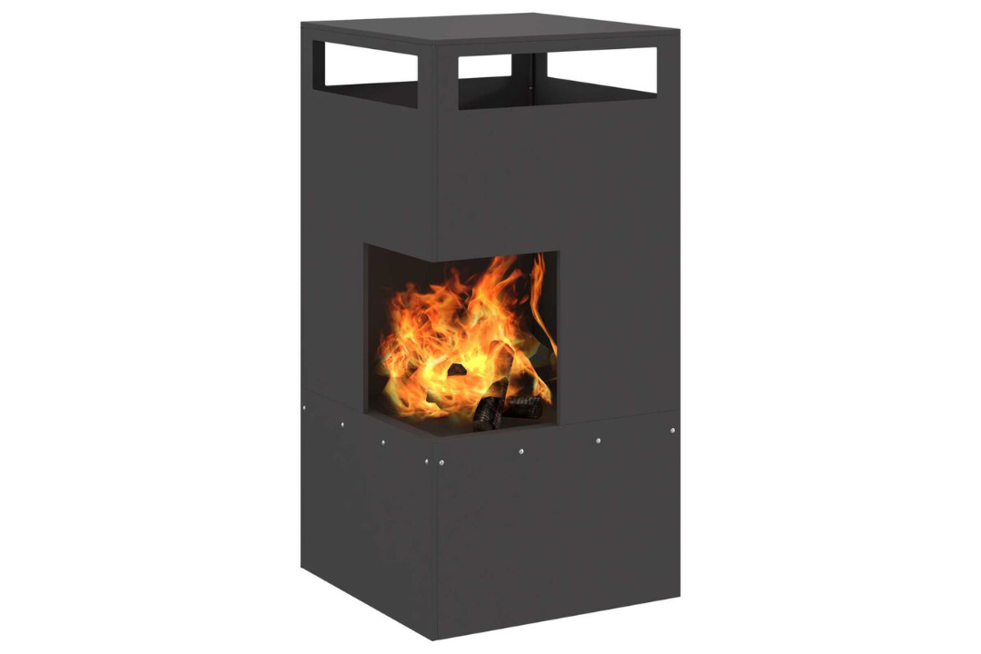 Fire Pit 50 x 50 x 100 cm Steel in Black Powder-Coated Finish Cold-Rolled Steel