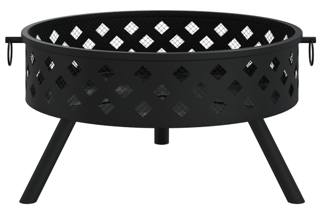 Spacious Fire Pit with Poker 58 cm XXL Steel Outdoor Garden Patio Fireplace