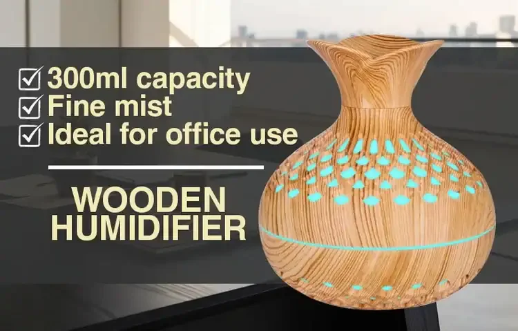 Wooden Flower-Shaped Ultrasonic Humidifier with Colorful LED Light | USB Powered