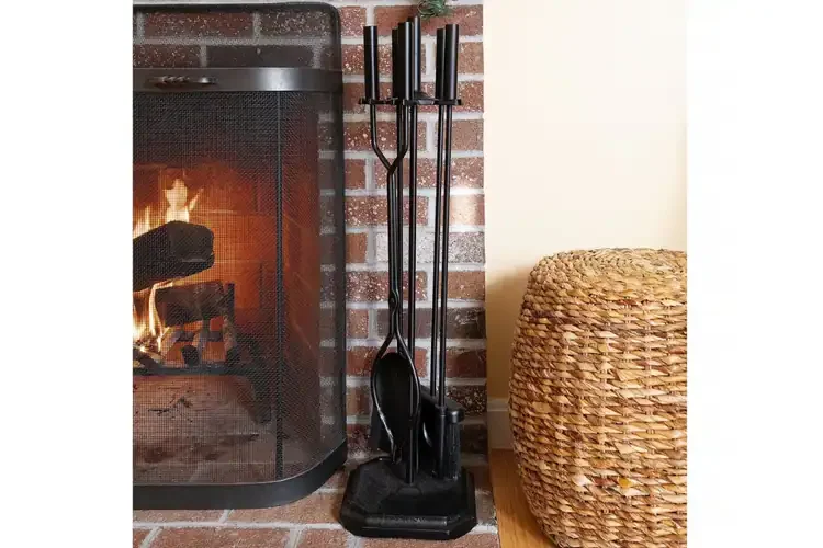 Neoclassic Fireplace Tool Set in Black & Square Base
