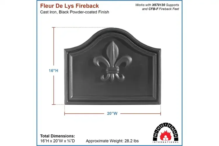 Fleur De Lys Cast Iron Fireback – French-Inspired Fireplace Accent Specifications