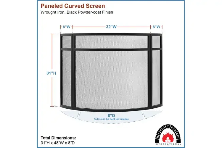 Panelled Curved Fireplace Screen – Black Wrought Iron, 3-Panel Design Specifications