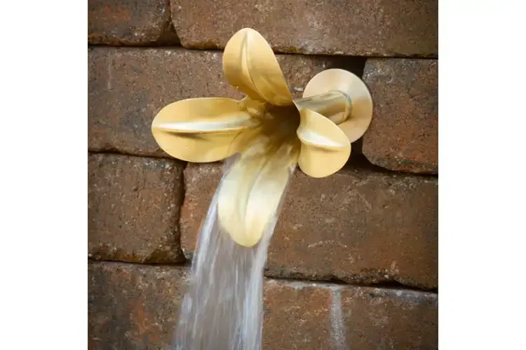 Brass Flower Spout – 4 Petals Wildflower | Water Feature for Garden Wall