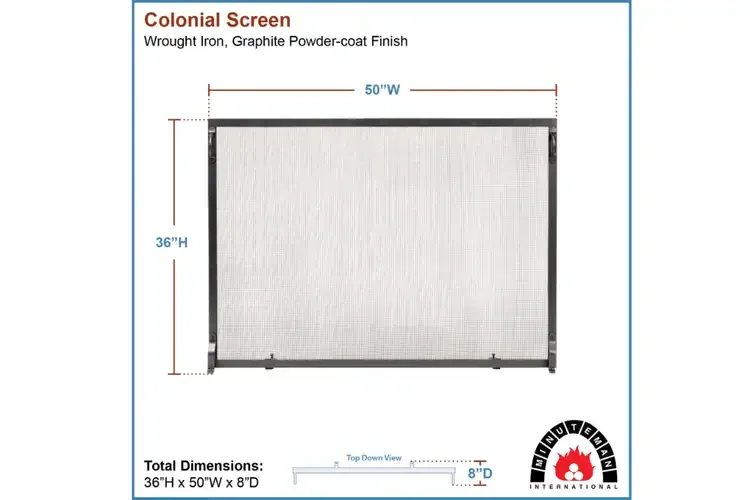 Colonial Flat Fireplace Screens – Wrought Iron, Graphite Finish in 50 x 36 Specifications