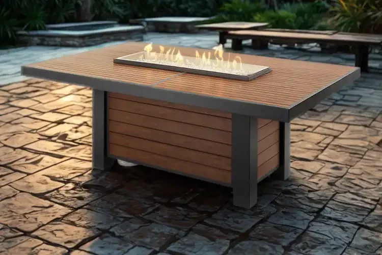 Kenwood and Brooks Umber Brown Linear Dining Height Gas Fire Pit Table