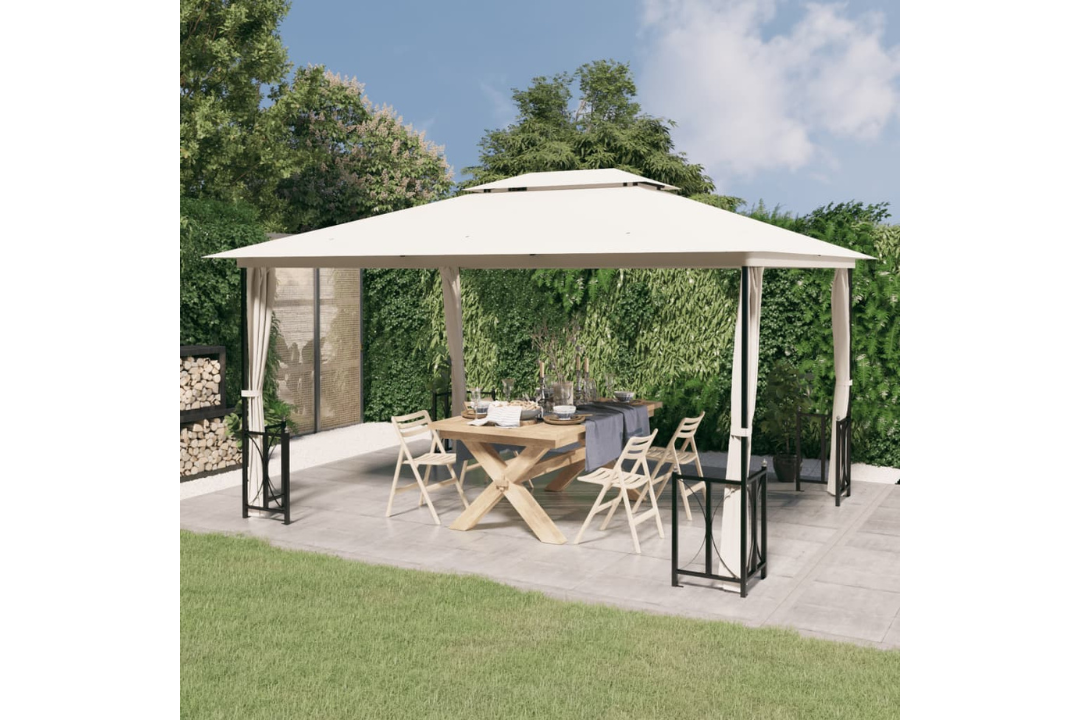 Gazebo with Sidewalls & Double Roofs in Cream 3 x 4 m
