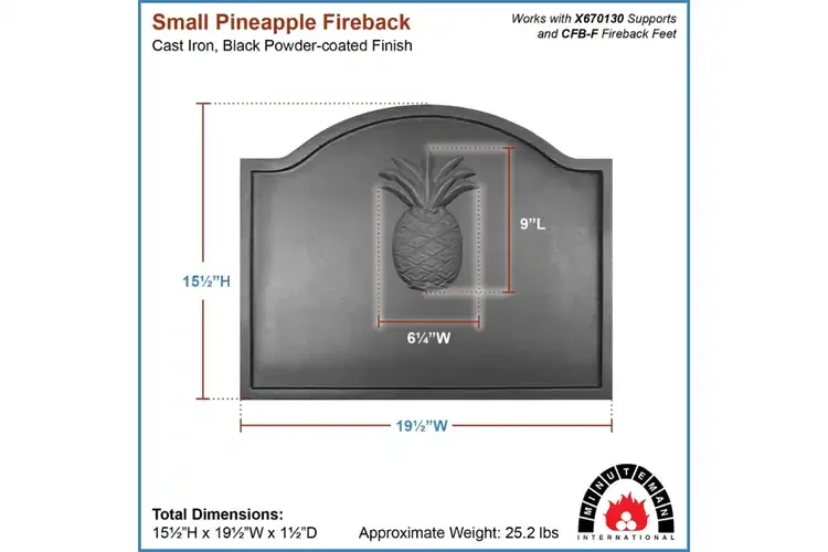 Small Pineapple Cast Iron Fireback – Fireplace Heat Reflector Specifications