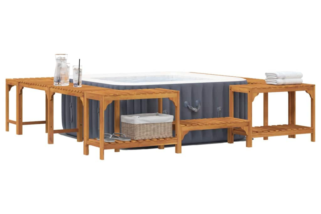 Weather-Resistant Hot Tub Surround – Square Build from Solid Acacia Wood in 230 x 230 x 55.5 cm